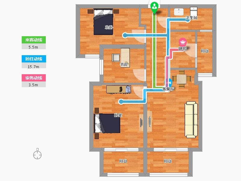 河南省-郑州市-华南城中园b户型20号楼,17号楼,23号楼88m²-70.02-户型库-动静线