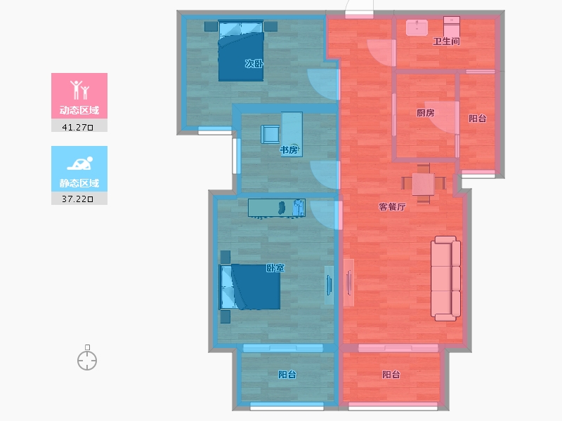 河南省-郑州市-华南城中园b户型20号楼,17号楼,23号楼88m²-70.02-户型库-动静分区