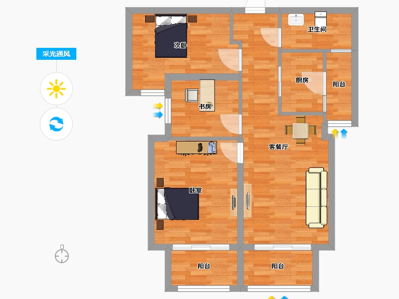 河南省-郑州市-华南城中园b户型20号楼,17号楼,23号楼88m²-70.02-户型库-采光通风