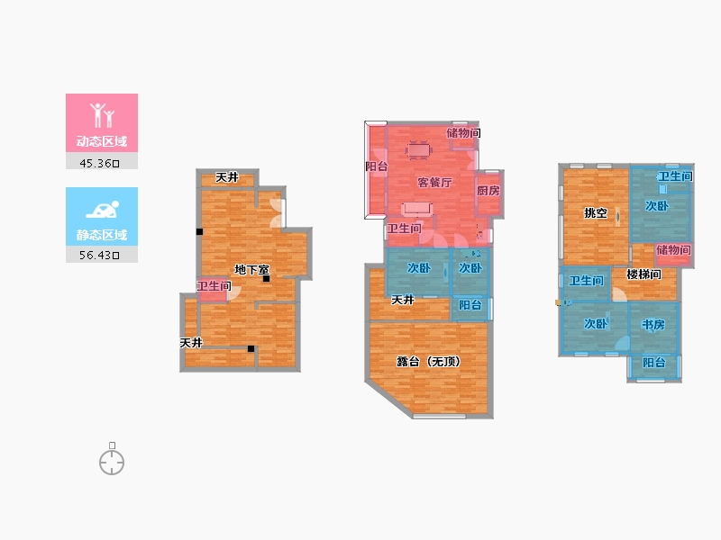 河南省-郑州市-翰林华府17A-1户型249m-201.21-户型库-动静分区