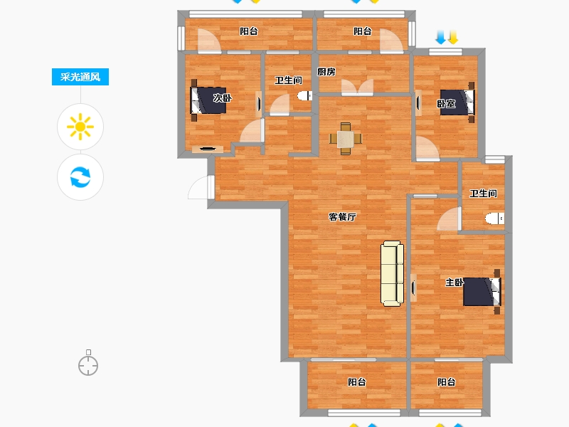 河南省-郑州市-华南城中园C户型20号楼17号楼23号楼125m²-99.95-户型库-采光通风