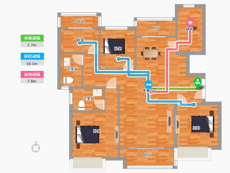 河南省-郑州市-嘉韵公园里B4户型136m²-108.79-户型库-动静线