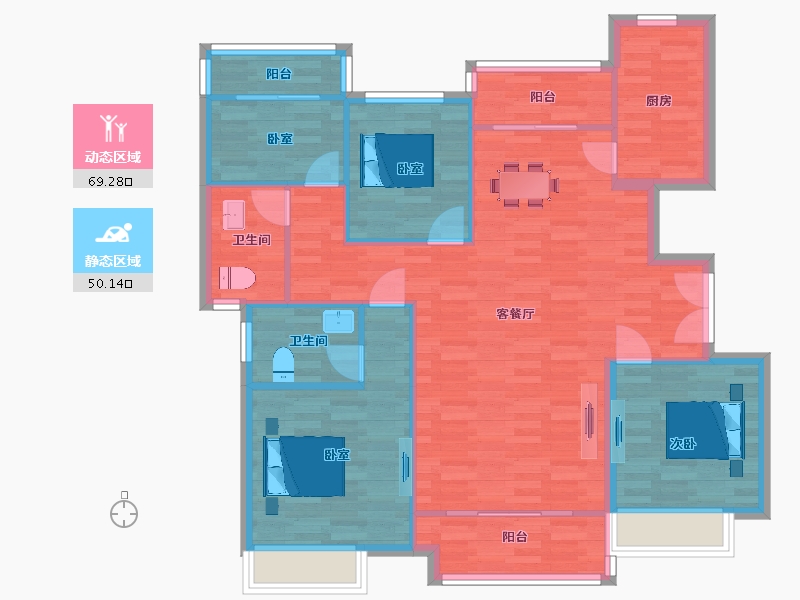 河南省-郑州市-嘉韵公园里B4户型136m²-108.79-户型库-动静分区