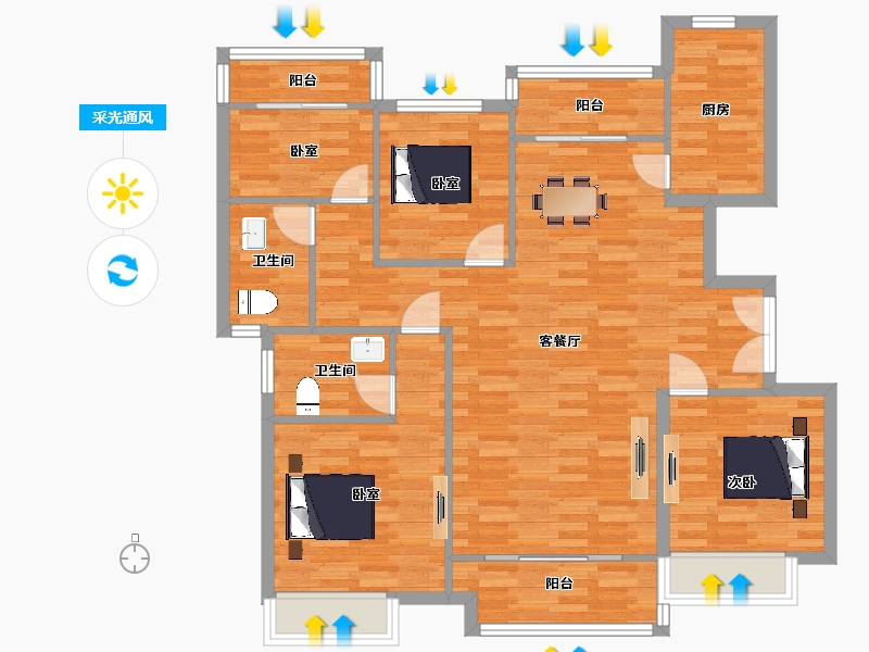 河南省-郑州市-嘉韵公园里B4户型136m²-108.79-户型库-采光通风