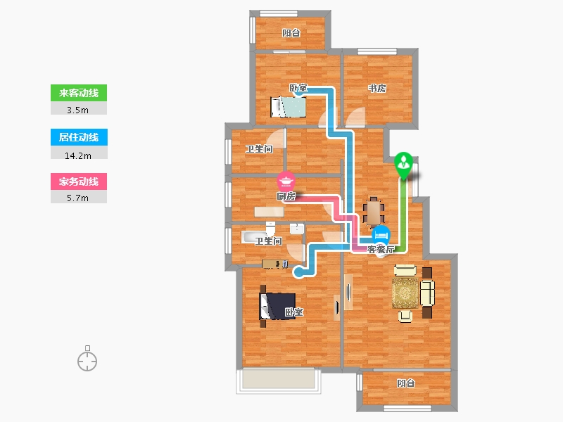 河南省-郑州市-康桥林语镇Y-C1户型122m²-97.59-户型库-动静线