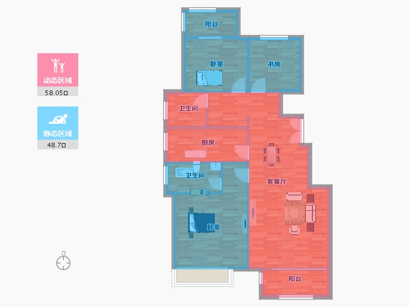 河南省-郑州市-康桥林语镇Y-C1户型122m²-97.59-户型库-动静分区