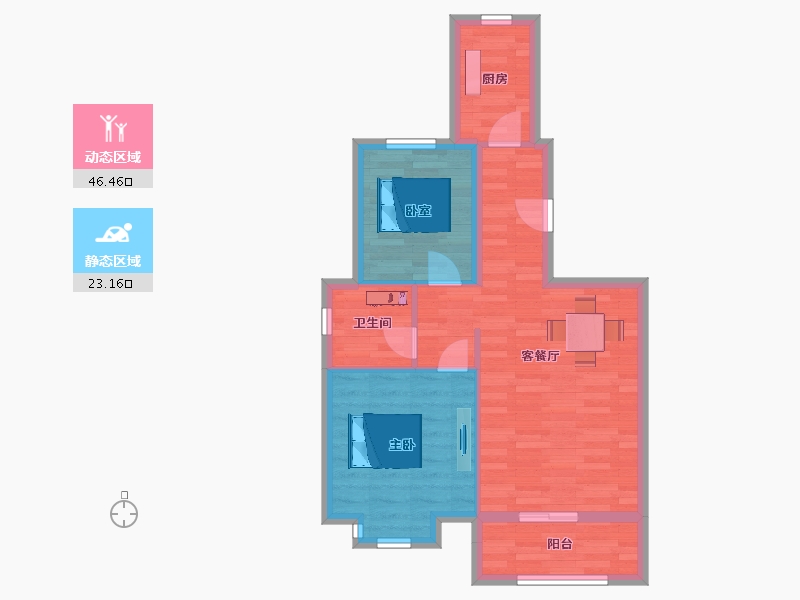 河南省-郑州市-鑫苑航美国际智慧城B1户型78m²-62.05-户型库-动静分区