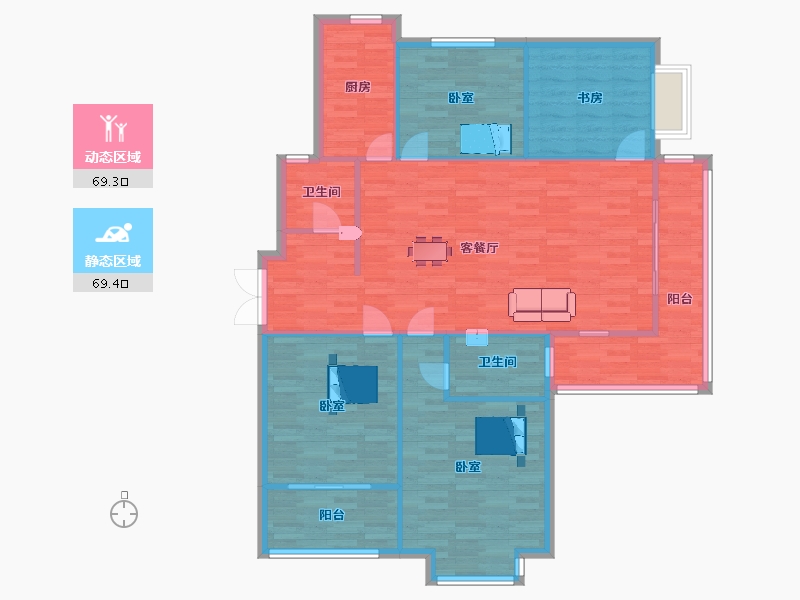 河南省-郑州市-翰林华府二期10号楼A户型159m²-127.75-户型库-动静分区