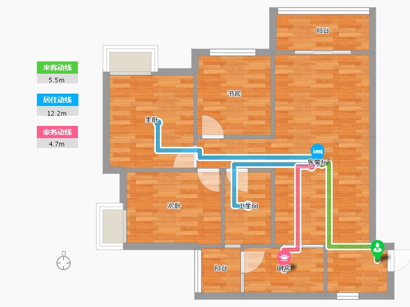 重庆-重庆市-富力院士廷2-10号楼套内78m²-73.77-户型库-动静线