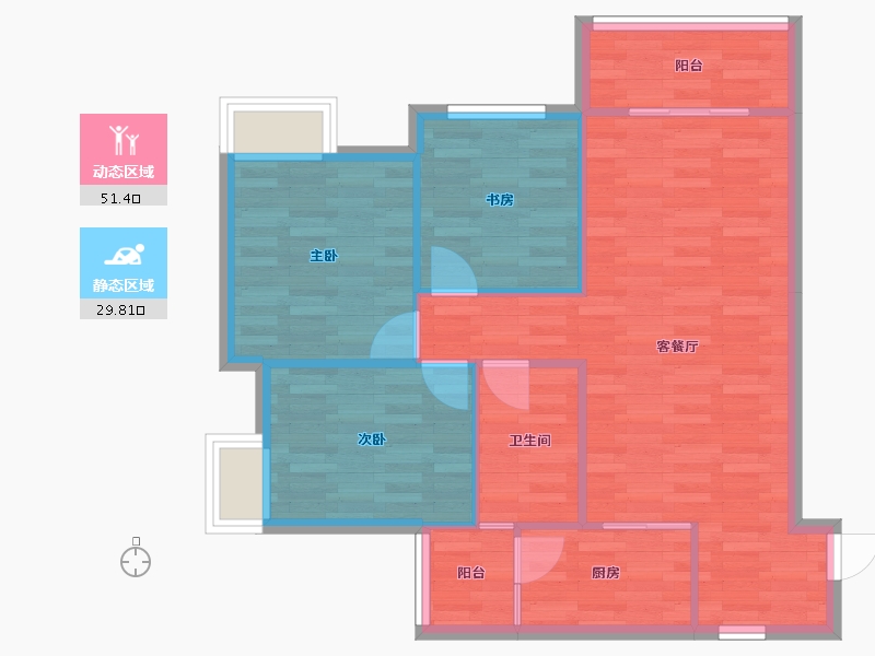 重庆-重庆市-富力院士廷2-10号楼套内78m²-73.77-户型库-动静分区