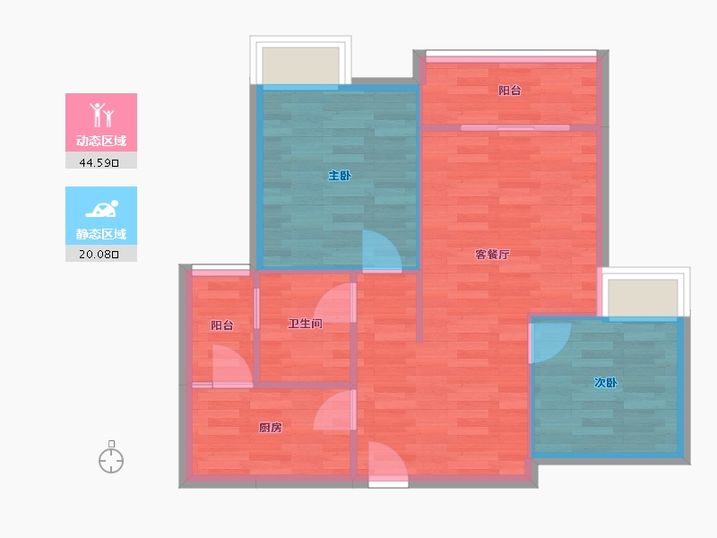 重庆-重庆市-富力院士廷2-10号楼套内61m²-58.40-户型库-动静分区