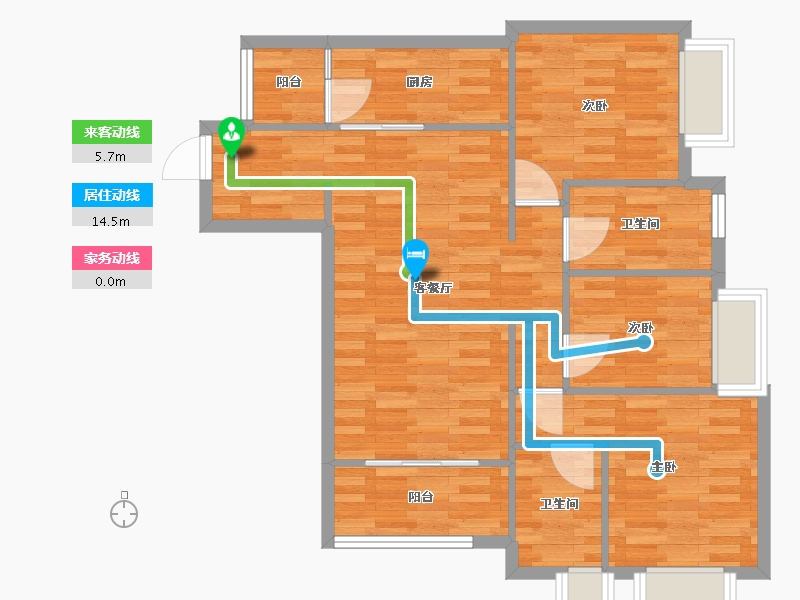 重庆-重庆市-富力院士廷二期1,3,4,5,6,10,11,15,16,20号楼套内79m²-79.00-户型库-动静线