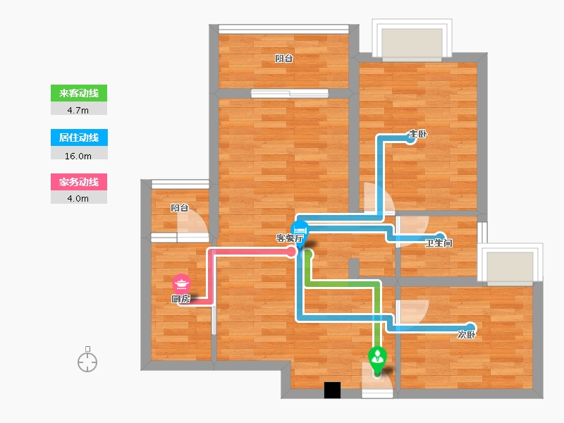 重庆-重庆市-富力院士廷二期8号楼套内65m²-61.50-户型库-动静线