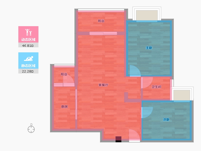 重庆-重庆市-富力院士廷二期8号楼套内65m²-61.50-户型库-动静分区