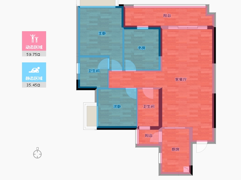 重庆-重庆市-富力院士廷1-11号楼套内88m²-84.91-户型库-动静分区