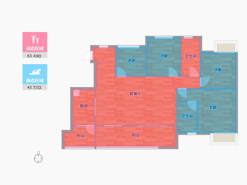 重庆-重庆市-富力院士廷1-11号楼套内98m²-97.44-户型库-动静分区