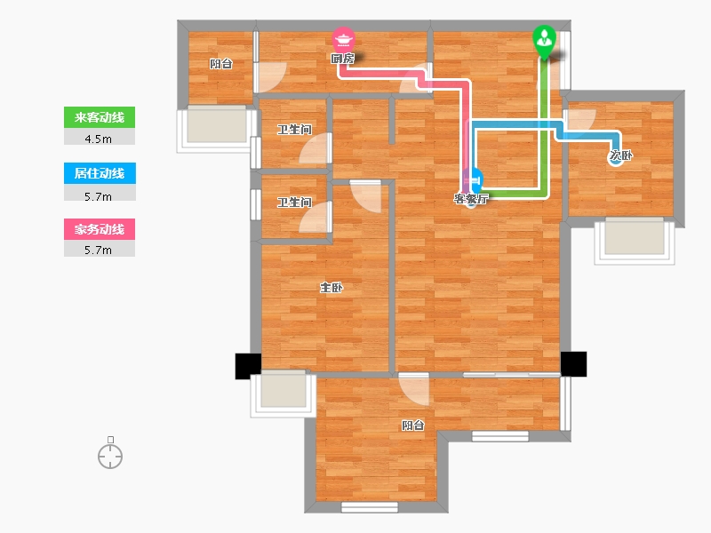 重庆-重庆市-富州平顶山3号楼套内70m²-70.00-户型库-动静线