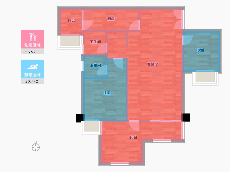 重庆-重庆市-富州平顶山3号楼套内70m²-70.00-户型库-动静分区