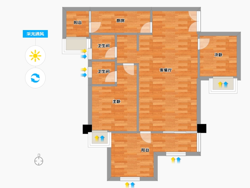 重庆-重庆市-富州平顶山3号楼套内70m²-70.00-户型库-采光通风