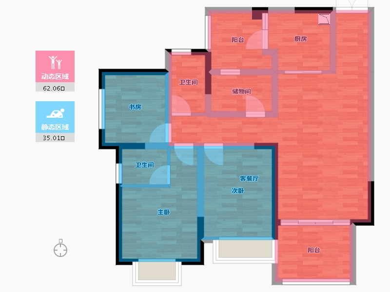 重庆-重庆市-富州平顶山3号楼套内91m²-84.78-户型库-动静分区