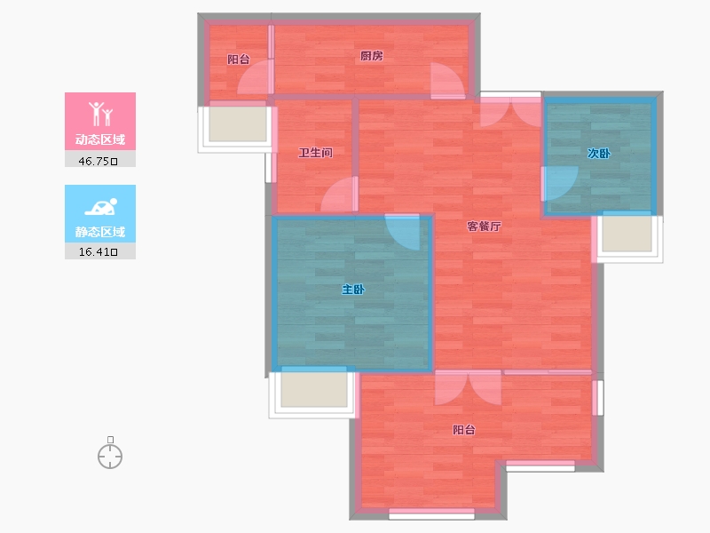 重庆-重庆市-富州平顶山4号楼套内57m²-57.00-户型库-动静分区