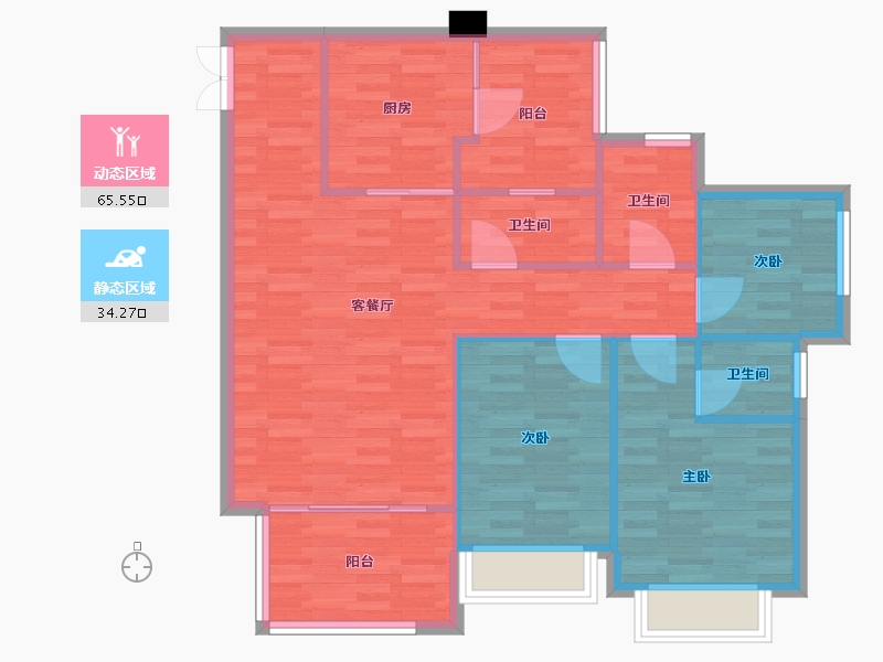 重庆-重庆市-富州平顶山3号楼套内91m²-91.00-户型库-动静分区