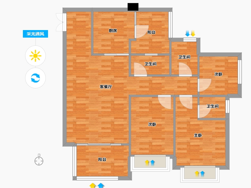 重庆-重庆市-富州平顶山3号楼套内91m²-91.00-户型库-采光通风