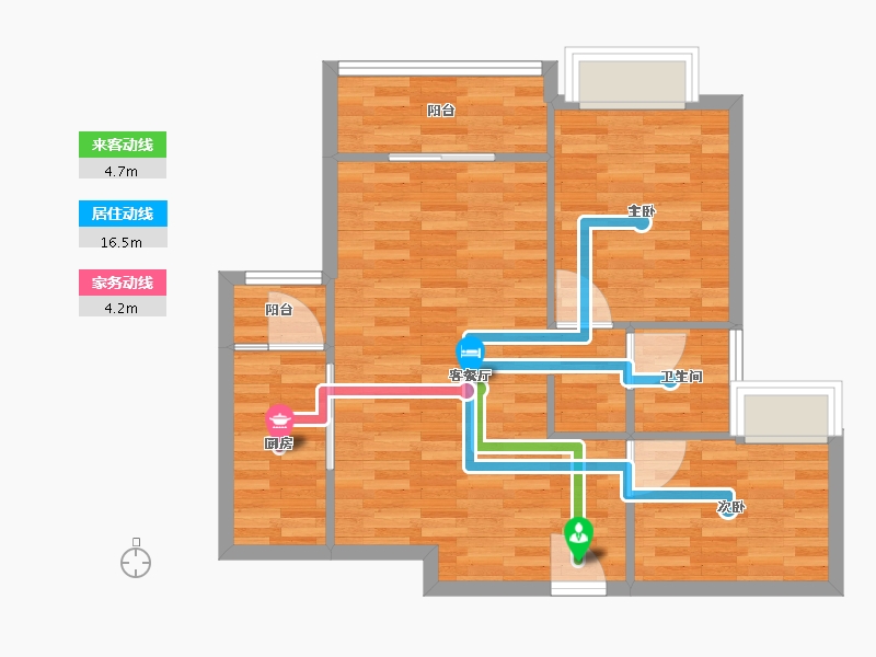 重庆-重庆市-富力院士廷二期1,3,4,5,6,10,11,15,16,20号楼套内68m²-68.00-户型库-动静线