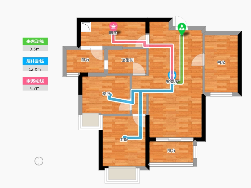 重庆-重庆市-富力院士廷二期8号楼套内73m²-69.76-户型库-动静线