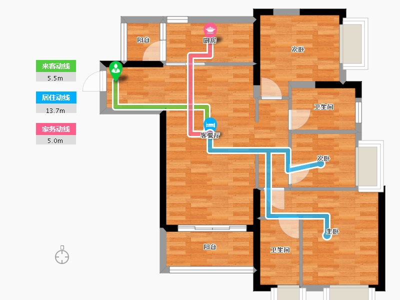 重庆-重庆市-富力院士廷二期8号楼套内80m²-75.06-户型库-动静线