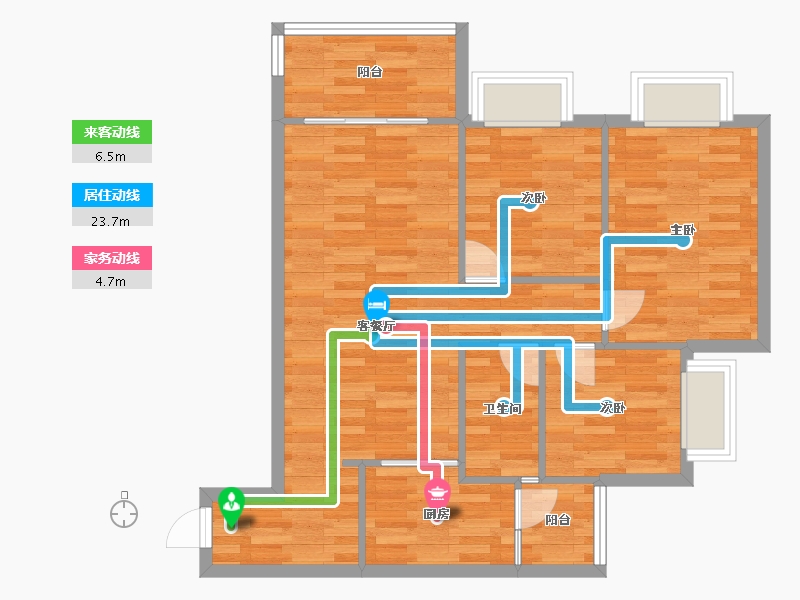 重庆-重庆市-富力院士廷二期1,3,4,5,6,10,11,15,16,20号楼套内80m²-74.88-户型库-动静线