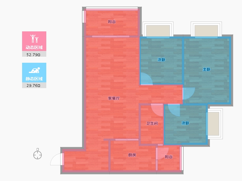 重庆-重庆市-富力院士廷二期1,3,4,5,6,10,11,15,16,20号楼套内80m²-74.88-户型库-动静分区