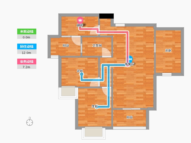 重庆-重庆市-富力院士廷二期1,3,4,5,6,10,11,15,16,20号楼套内72m²-69.90-户型库-动静线