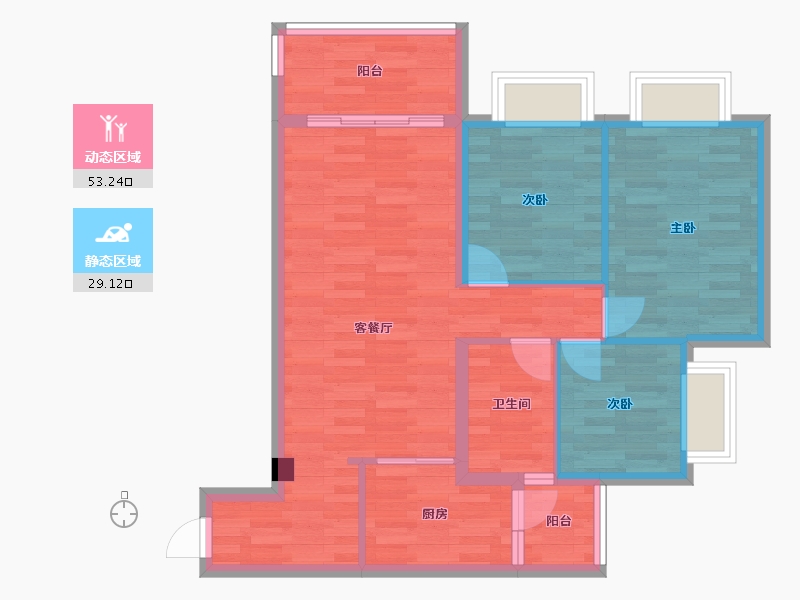 重庆-重庆市-富力院士廷二期8号楼套内78m²-73.46-户型库-动静分区