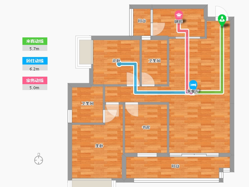 重庆-重庆市-富力院士廷2-7号楼,2-8号楼,2-9号楼,2-10号楼套内92m²-83.35-户型库-动静线