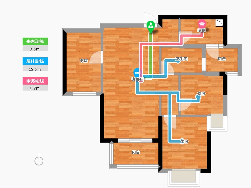 重庆-重庆市-富力院士廷二期8号楼套内72m²-67.13-户型库-动静线