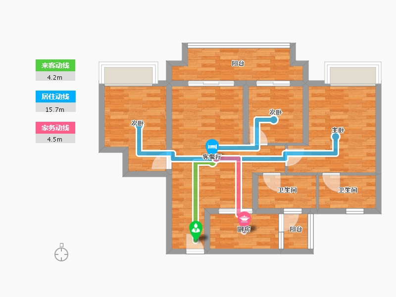 重庆-重庆市-美的云来8号楼套内79m²-74.61-户型库-动静线