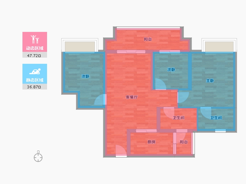 重庆-重庆市-美的云来8号楼套内79m²-74.61-户型库-动静分区