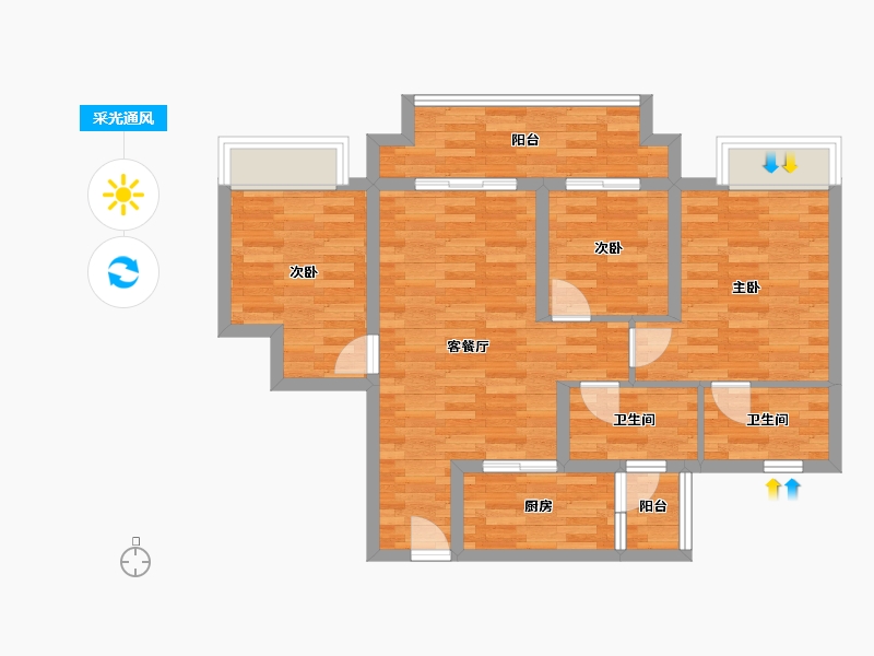 重庆-重庆市-美的云来8号楼套内79m²-74.61-户型库-采光通风