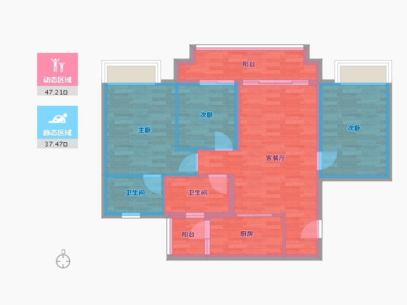 重庆-重庆市-美的云来8号楼套内80m²-75.41-户型库-动静分区