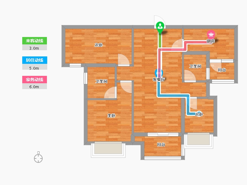 重庆-重庆市-美的云来8号楼套内76m²-70.48-户型库-动静线