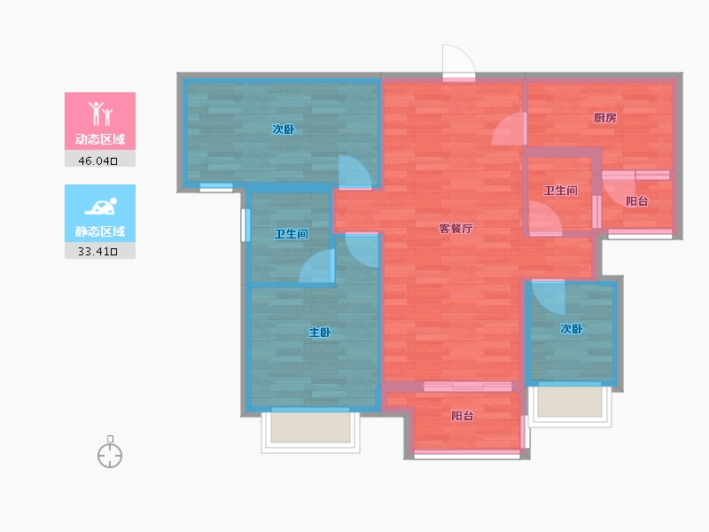 重庆-重庆市-美的云来8号楼套内76m²-70.48-户型库-动静分区