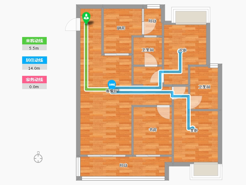 重庆-重庆市-美的云来8号楼套内79m²-76.63-户型库-动静线