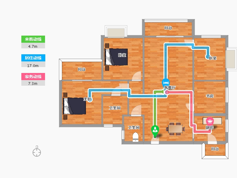 四川省-成都市-富堂金湾E1户型127m²-114.43-户型库-动静线