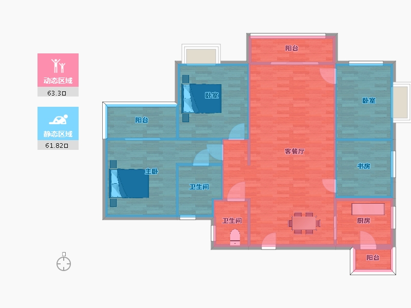 四川省-成都市-富堂金湾E1户型127m²-114.43-户型库-动静分区