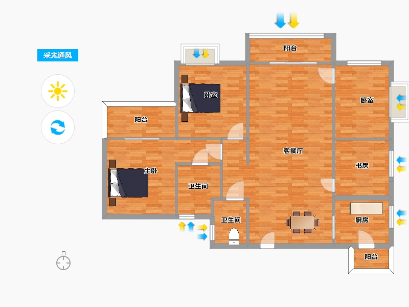 四川省-成都市-富堂金湾E1户型127m²-114.43-户型库-采光通风