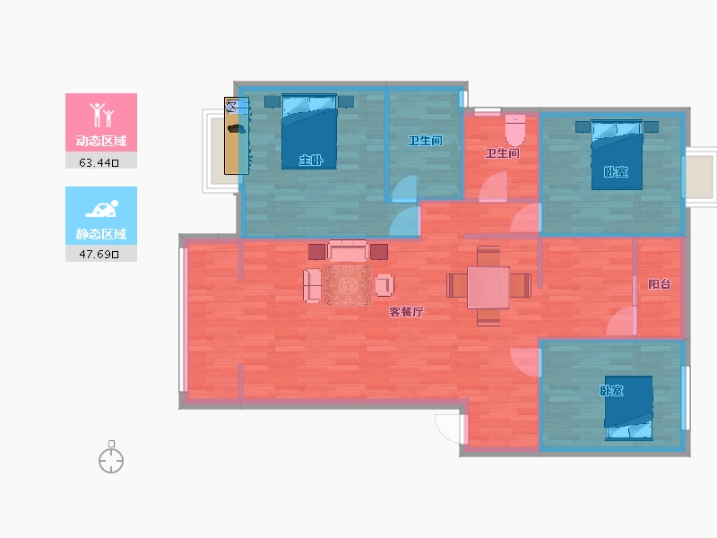 四川省-成都市-富堂金湾7栋,8栋,9栋,10栋D户型117m²-102.04-户型库-动静分区