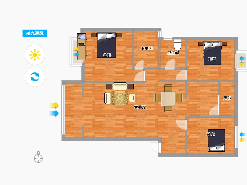 四川省-成都市-富堂金湾7栋,8栋,9栋,10栋D户型117m²-102.04-户型库-采光通风