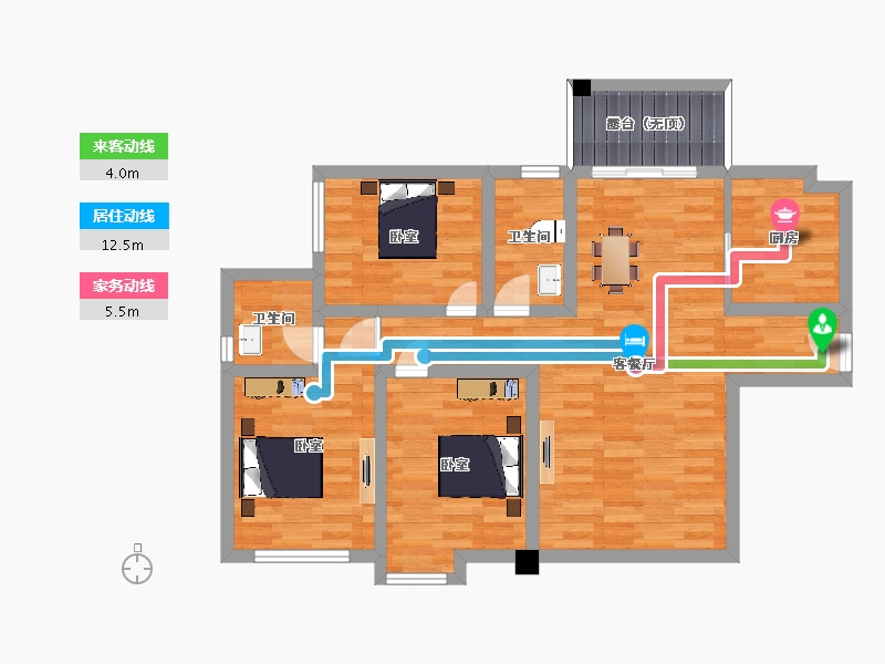 四川省-成都市-鹭洲城邦A4户型95m²-81.29-户型库-动静线