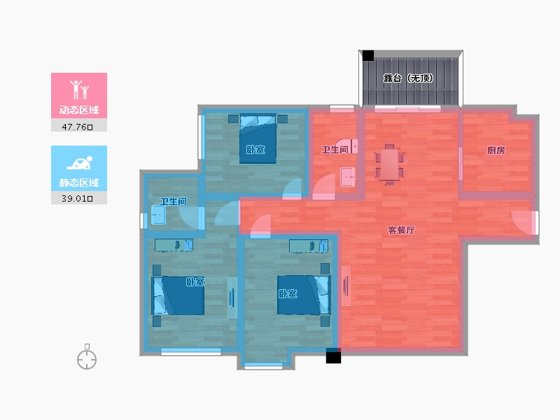 四川省-成都市-鹭洲城邦A4户型95m²-81.29-户型库-动静分区